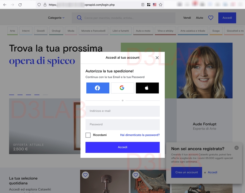 Esempio di falsa schermata per un attacco phishing