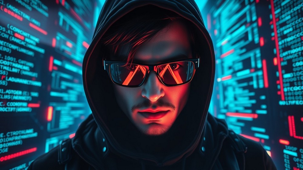 Lumma Stealer: tecniche di evasione e offuscamento del malware Illustrazione delle tecniche avanzate di Lumma Stealer, mostrando un hacker che utilizza offuscamento del codice e crittografia per eludere i sistemi di rilevamento.