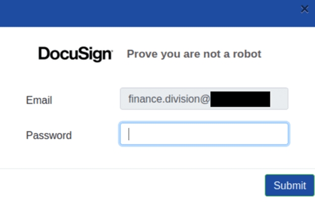 Come difendersi dai PDF maligni nelle email 2 Un esempio di attacco phishing con un PDF che simula un documento DocuSign per rubare credenziali aziendali.