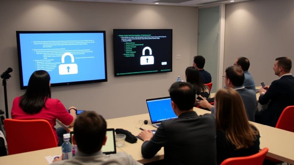 Formazione dei dipendenti contro il phishing aziendale Dipendente aziendale durante una formazione contro il phishing