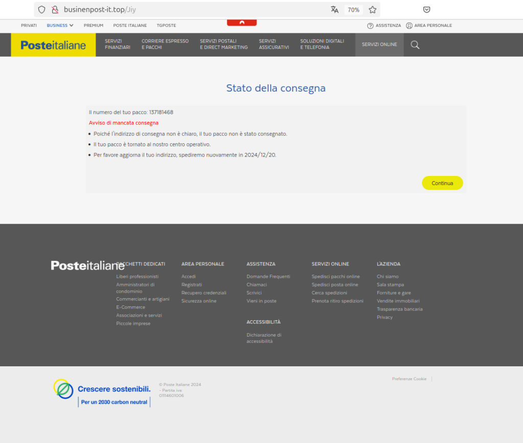 come proteggersi smishing falso avviso consegna poste 02
