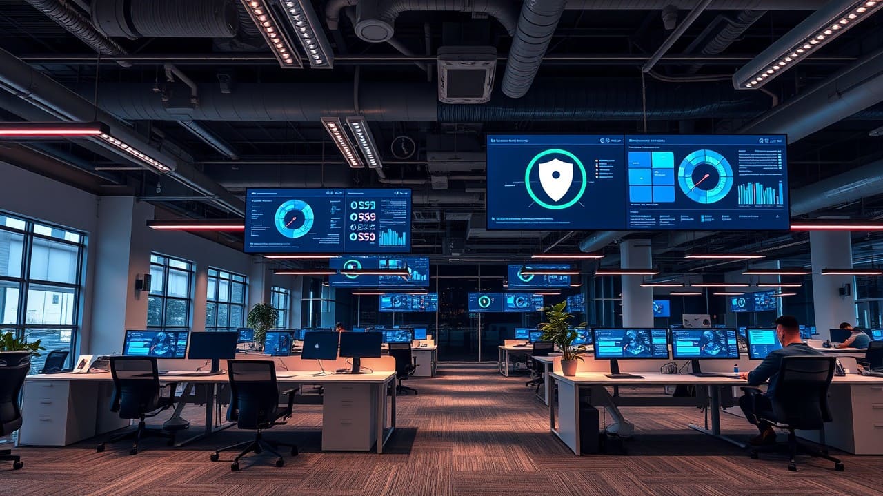 Protezione aziendale con antivirus per dati e dispositivi. Protezione aziendale con antivirus in un ambiente di lavoro moderno.