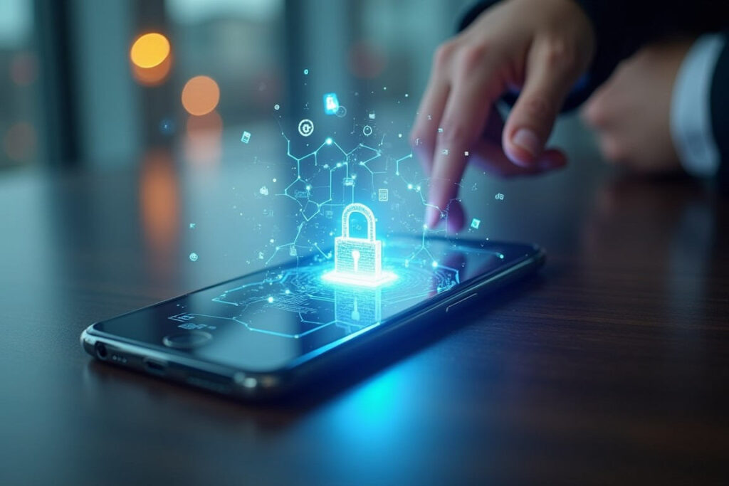 Impostazioni di sicurezza avanzate su uno smartphone aziendale.